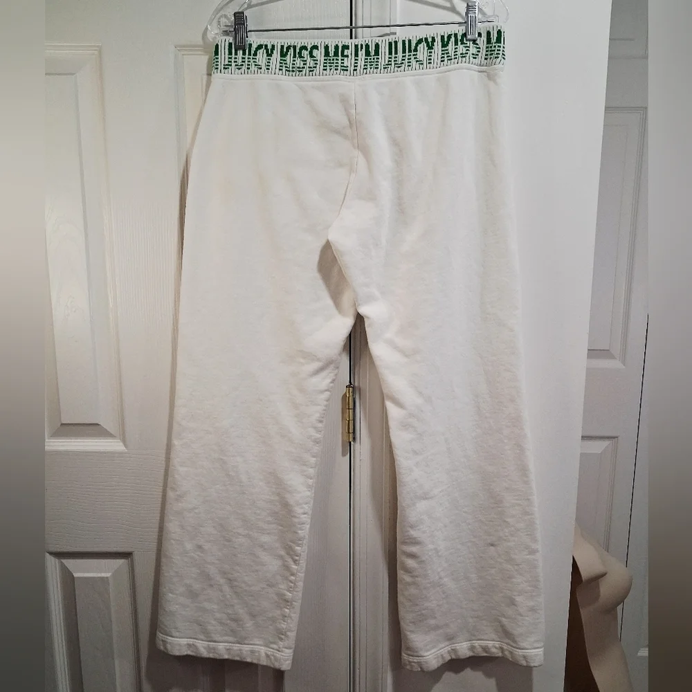 Juicy Couture White Cotton Pants with Green Accents Size Large